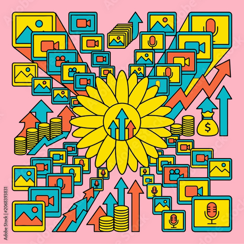 Vibrant illustration of social media growth and monetization