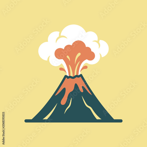 Minimalist graphic of an erupting volcano with orange lava