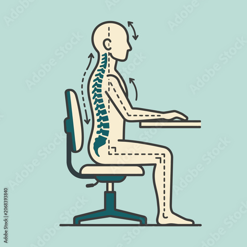 Correct ergonomic sitting posture for spinal health at a desk