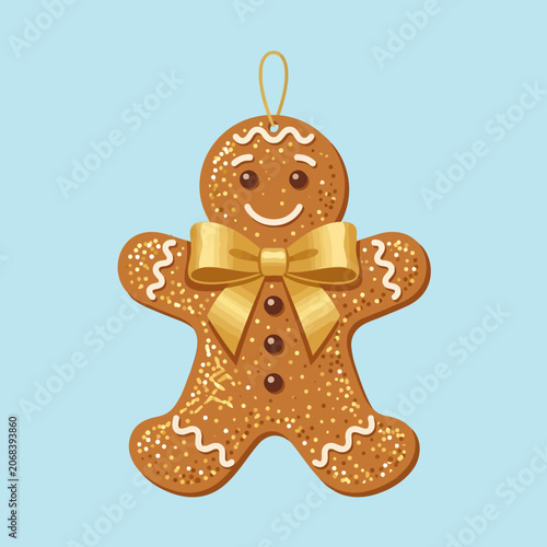 A cute gingerbread man ornament with a golden bow