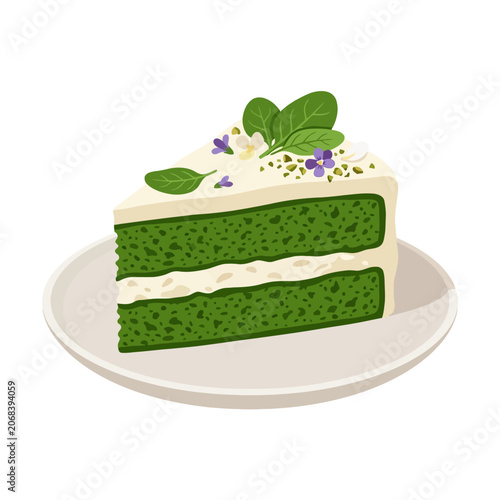 Delicious Green Tea Matcha Cake with Fresh Mint Garnish