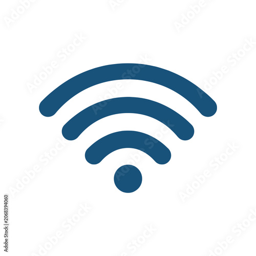 A dark blue wireless network signal icon on a white background