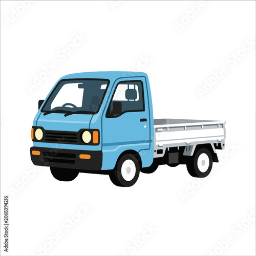 A light blue small pickup truck isolated on white background