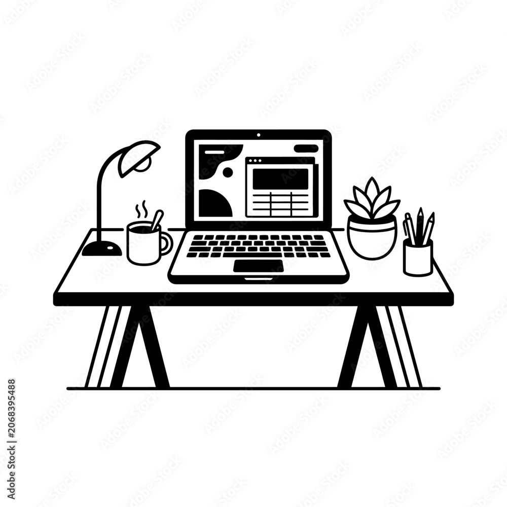 Fototapeta premium Laptop on a desk with accessories.