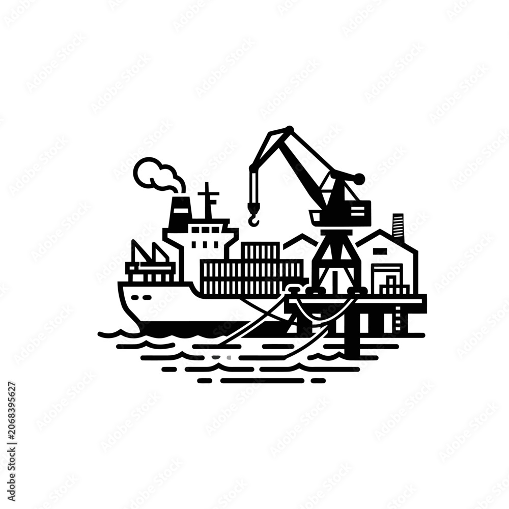 Obraz premium Large cargo ship with crane loading.