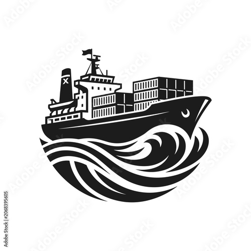 Tableau sur toile Large cargo ship sailing ocean waves.