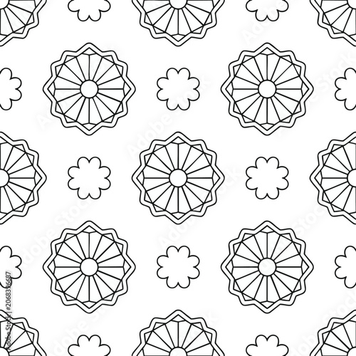 Minimalist islamic sacred geometry pattern with interlocking star shapes and geometric lines, geometric