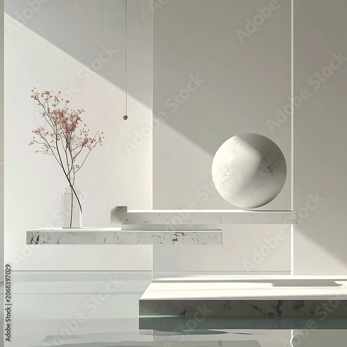 Minimalist interior design with white decor.