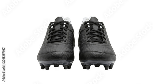 Fotografía Front View Of Black Soccer Cleats With White Accents