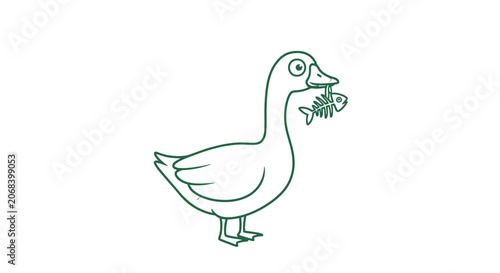 Fotografie Simple Line Drawing of Duck with Fish.