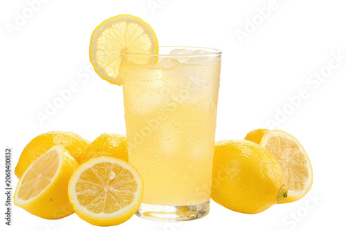 Billede på lærred Chilled Cloudy Lemonade in Clear Glass with Fresh Lemon Slices on Black Backgrou
