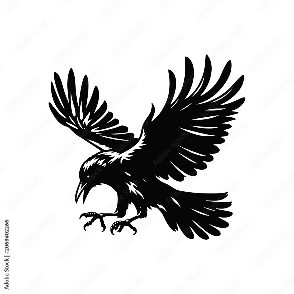 Naklejka premium simple silhouette crow raven bird flying