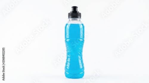 Plastic bottle of blue sports drink isolated on white background
