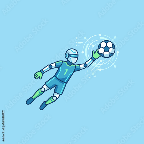 Εκτύπωση καμβά A futuristic robot goalkeeper catches a soccer ball in midair