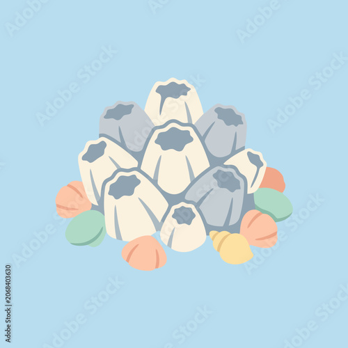 Konstfotografi A cluster of barnacles and seashells on a blue background