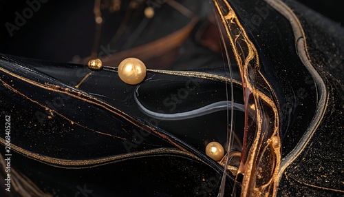 Glowing Gold Lines and Spheres Abstract.
