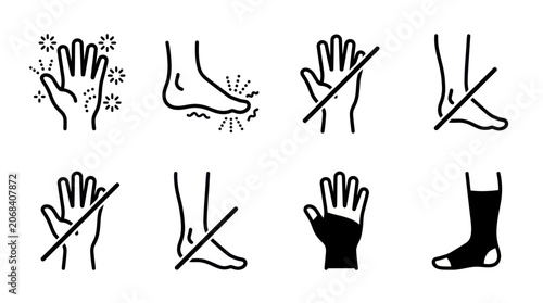 Tableau sur toile Hand and foot pain sensation medical icons.