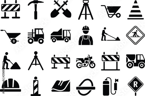 Construction and Road Work Icons Set safety traffic