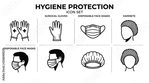 фотографія Labeled hygiene protection equipment icons for clinical safety.