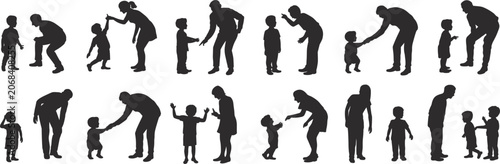Diverse Silhouettes of Adults and Children Interacting in Various Poses family interaction