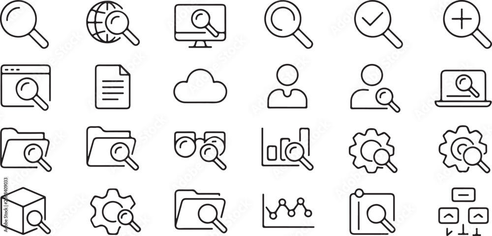 Fototapeta premium Search icons for cloud storage and file management