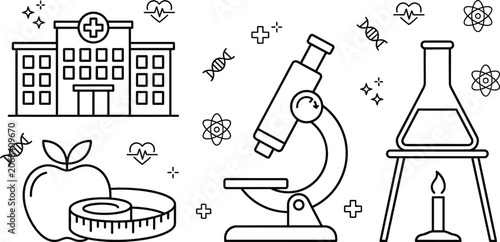 Photos Medical science laboratory research hospital building microscope chemistry flask