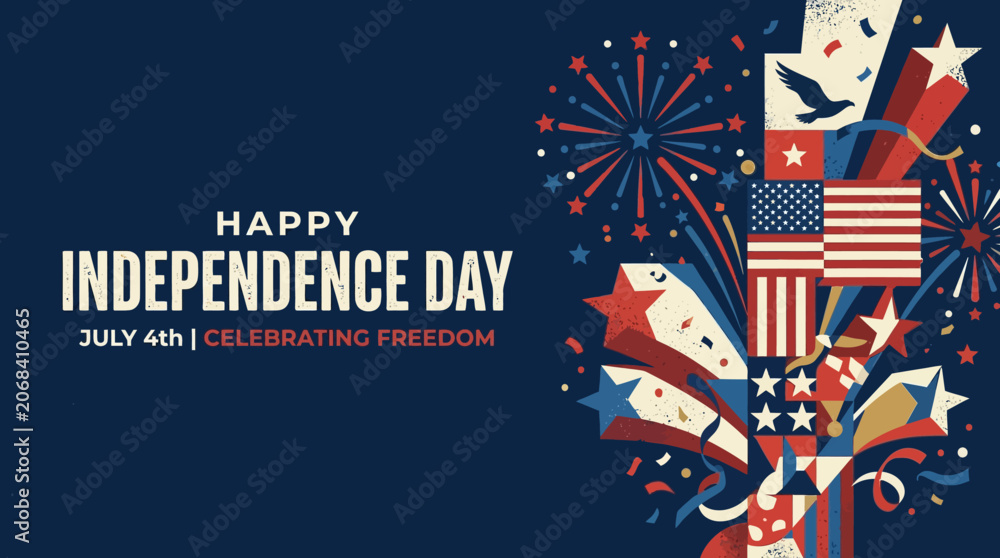 Obraz premium Celebration of Independence Day with Fireworks and Flags.