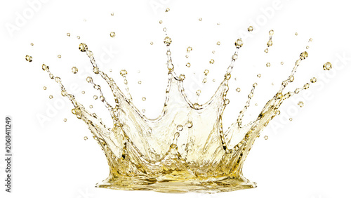 Sparkling wine crown splash isolated as transparent PNG with fine bubbles and golden celebration energy