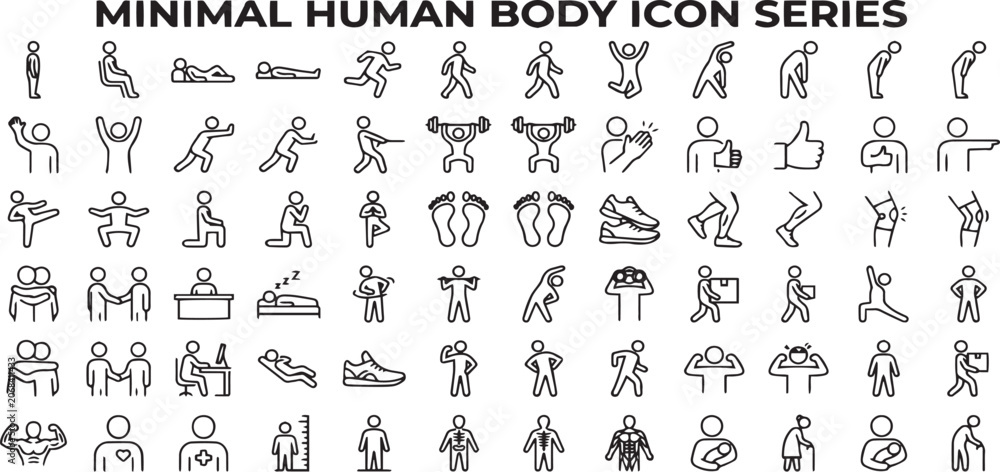 Fototapeta premium Human Body Anatomy and Movement Icon Collection Vector