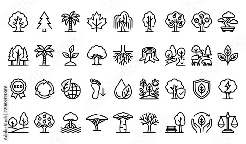 Fotografie Contemporary Tree and Natural Resource Outline Icon Pack for Eco and Sustainabil
