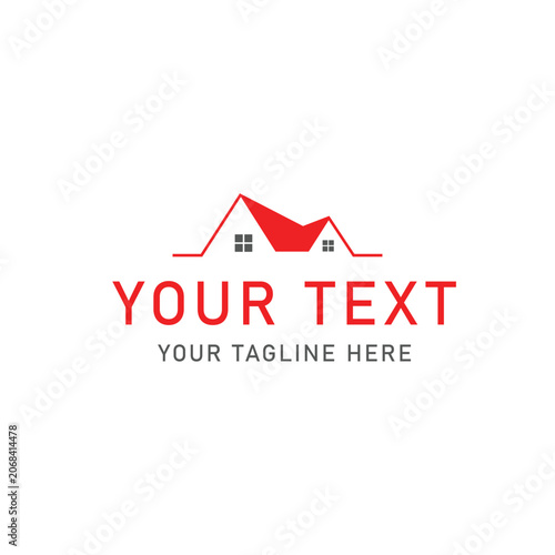 Customizable house logo, red roof icon, template for business, modern home symbol