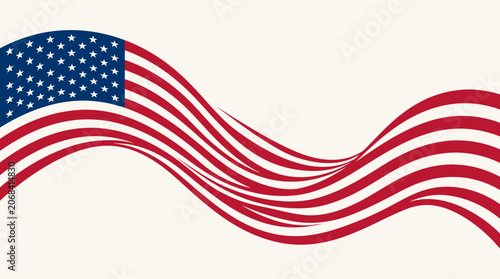 Stylized American Flag Wave Illustration with Stars and Stripes.