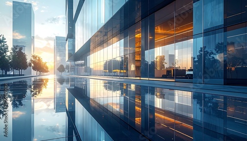 Modern office building with reflective glass.