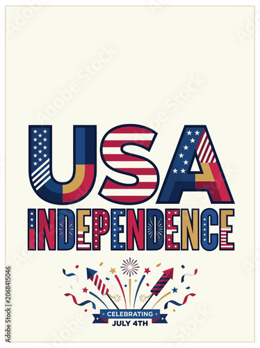 USA Independence Day Celebration Poster with Fireworks and Flag.