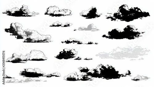 Collection of Realistic Cloud Illustrations on White Background