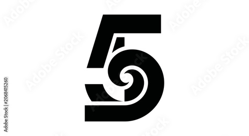 Modern stylized number five with spiral design