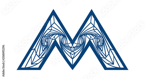 Blue stylized letter m with intricate lines