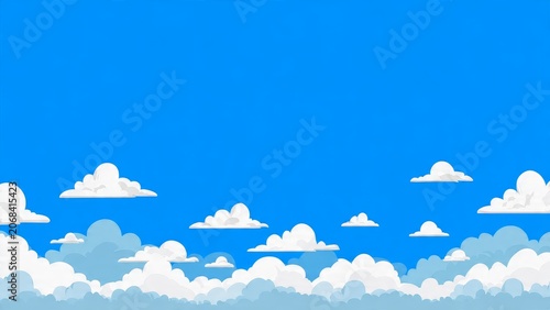 Vibrant Blue Sky with Fluffy White Clouds - Seamless Horizontal Background Animation