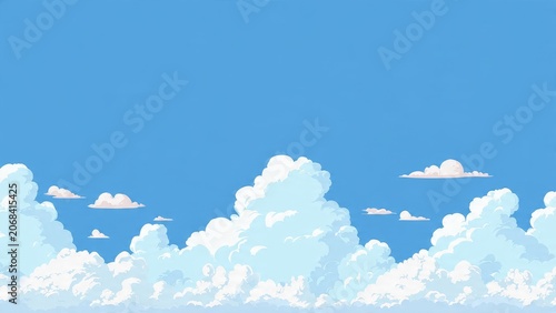 Seamless Cartoon Clouds and Blue Sky Background, Perfect for Animation, Games, and Digital Art