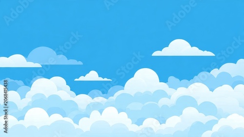 Vast Blue Sky Filled with Fluffy White Clouds - Dreamy and Serene Background Illustration