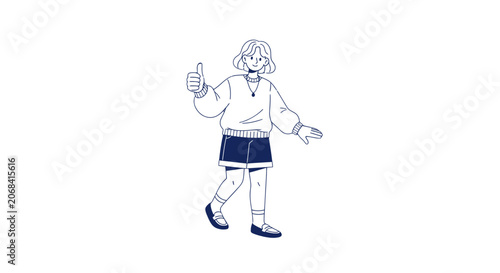 Cartoon Girl Giving Thumbs Up Gesture.