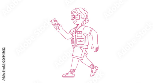 Young Man Walking with Mobile Phone.