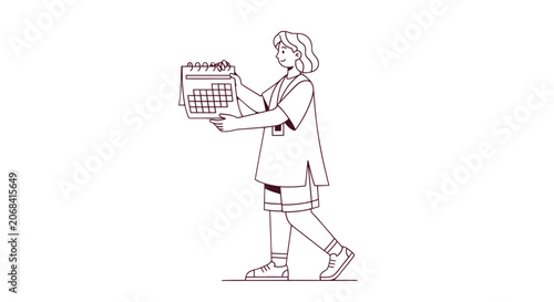 Woman Walking with Shopping Basket Illustration.