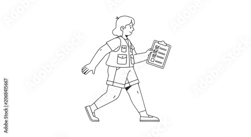 Man Walking with Clipboard in Hand.
