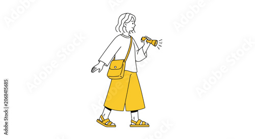 Woman Walking and Drinking from Bottle.