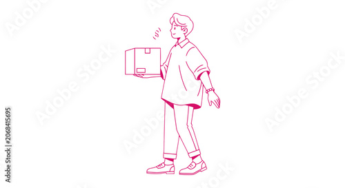 Illustration of a Delivery Person Carrying a Box.