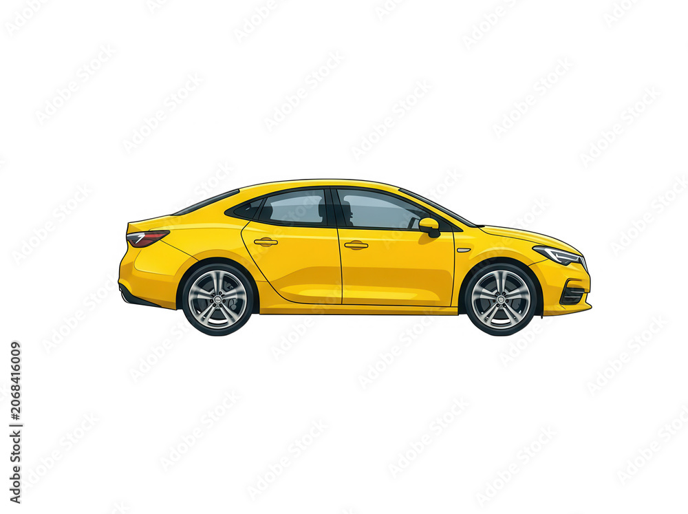 Fototapeta premium Yellow Car Side View Transparent Background