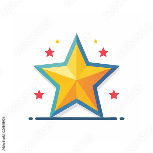 Colorful flat design star icon with small stars