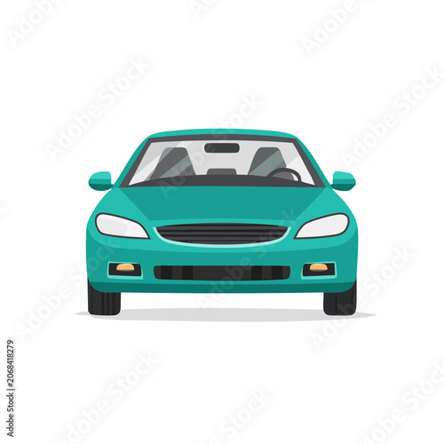 Teal Sedan Car Front View Flat Design Illustration
