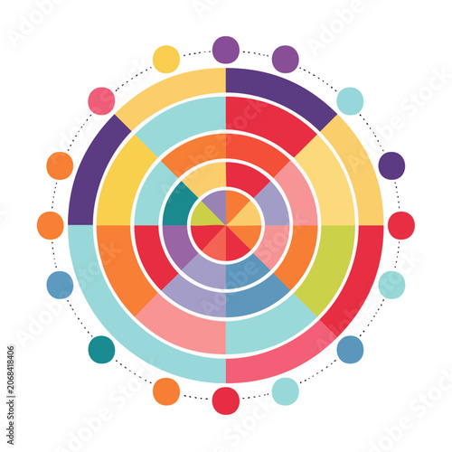 Colorful Circular Diagram with Dots and Segments